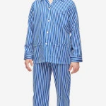 Derek Rose Pyjama Satijn | Blauw Gestreept | www.pietkoopmans.nl