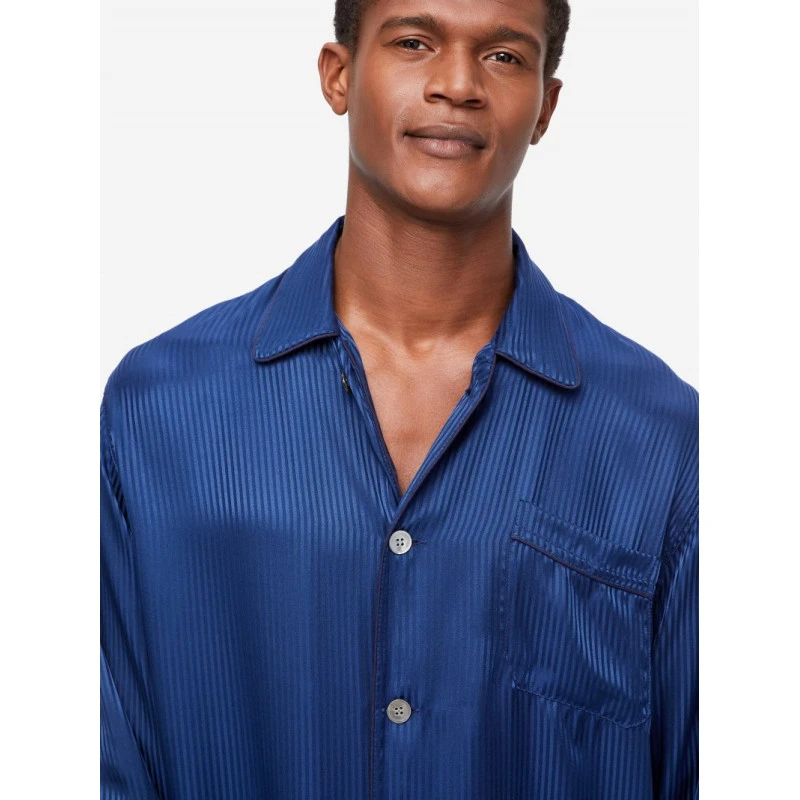 Derek Rose Zijde Pyjama | Marine Gestreept | www.pietkoopmans.nl