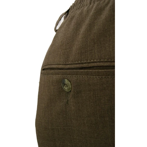 Elastische taille Pantalon Wol | Extra Lang Khaki | www.pietkoopmans.nl