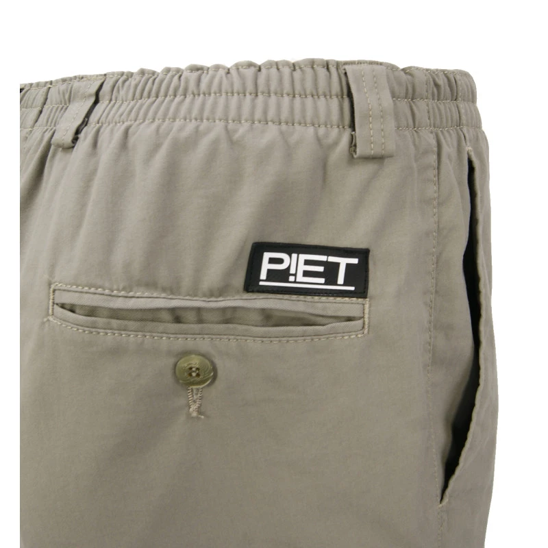 Piet Elastische Taille Korte Broek | Khaki | www.pietkoopmans.nl