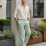 Piet Elastische Taille Broek | Ameland Groen Lang | www.pietkoopmans.nl