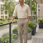 Piet Elastische Taille Broek | Ameland Beige Lang | www.pietkoopmans.nl