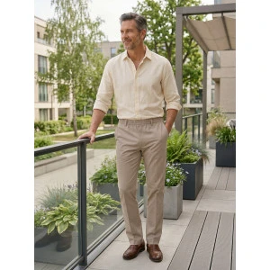 Piet Elastische Taille Broek | Ameland Beige Lang