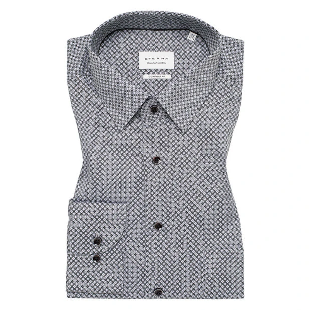 Eterna Overhemd | Taupe Zwart Print | www.pietkoopmans.nl