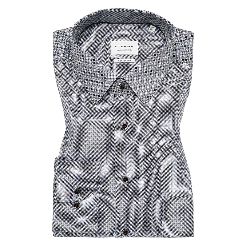 Eterna Overhemd | Taupe Zwart Print | www.pietkoopmans.nl