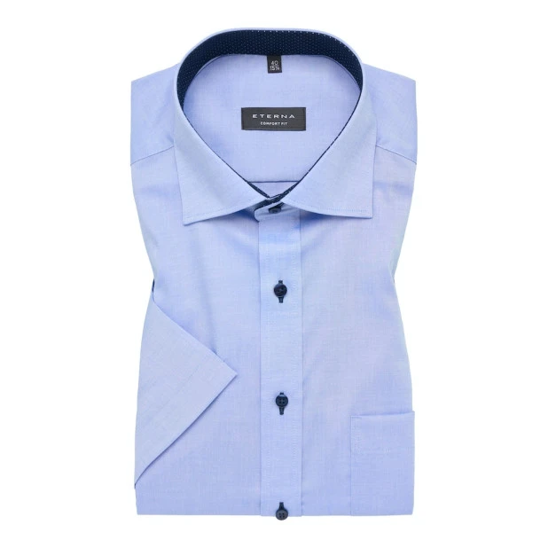 Eterna Shirt Korte Mouw Comfort Fit | Lichtblauw | www.pietkoopmans.nl