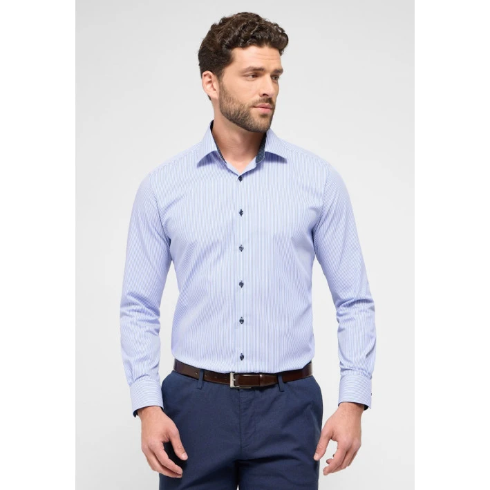 Eterna Modern Overhemd | Blauw Gesteept | www.pietkoopmans.nl