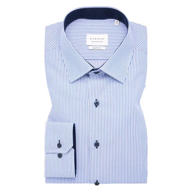 Eterna Modern Overhemd | Blauw Gesteept | www.pietkoopmans.nl