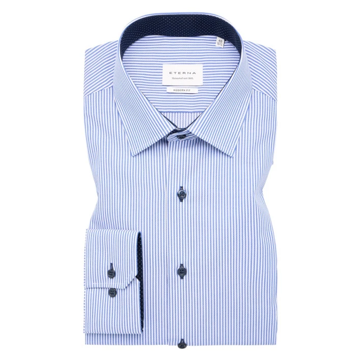 Eterna Modern Overhemd | Blauw Gesteept | www.pietkoopmans.nl