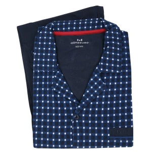 Gotzburg Pyjama Tricot Doorknoop | Blauw Geblokt