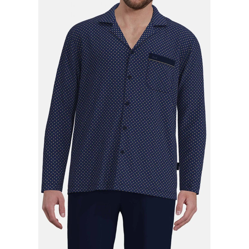 Götzburg Pyjama Tricot Doorknoop | Kobalt Taupe Print | www.pietkoopmans.nl