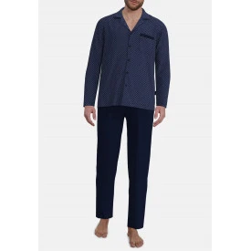 Götzburg Pyjama Tricot Doorknoop | Kobalt Taupe Print