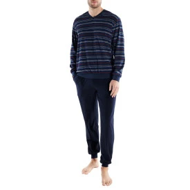 Götzburg Badstof Pyjama | Marine Rood Gestreept