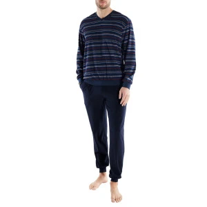 Götzburg Badstof Pyjama | Marine Rood Gestreept