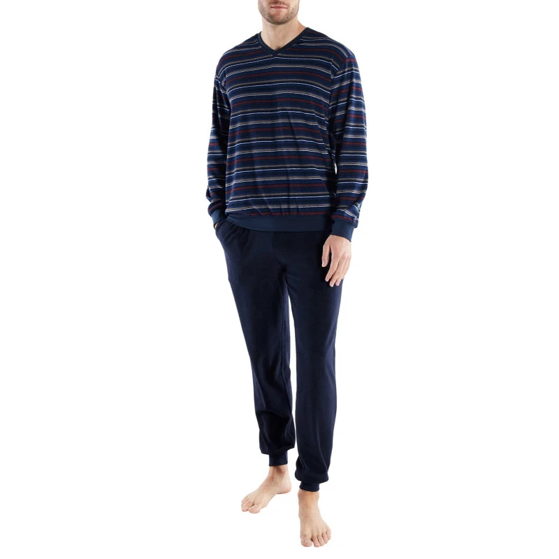 Götzburg Badstof Pyjama | Marine Rood Gestreept | www.pietkoopmans.nl