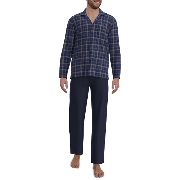 Götzburg Pyjama Flanel | Kobalt Bruin Geblokt | www.pietkoopmans.nl