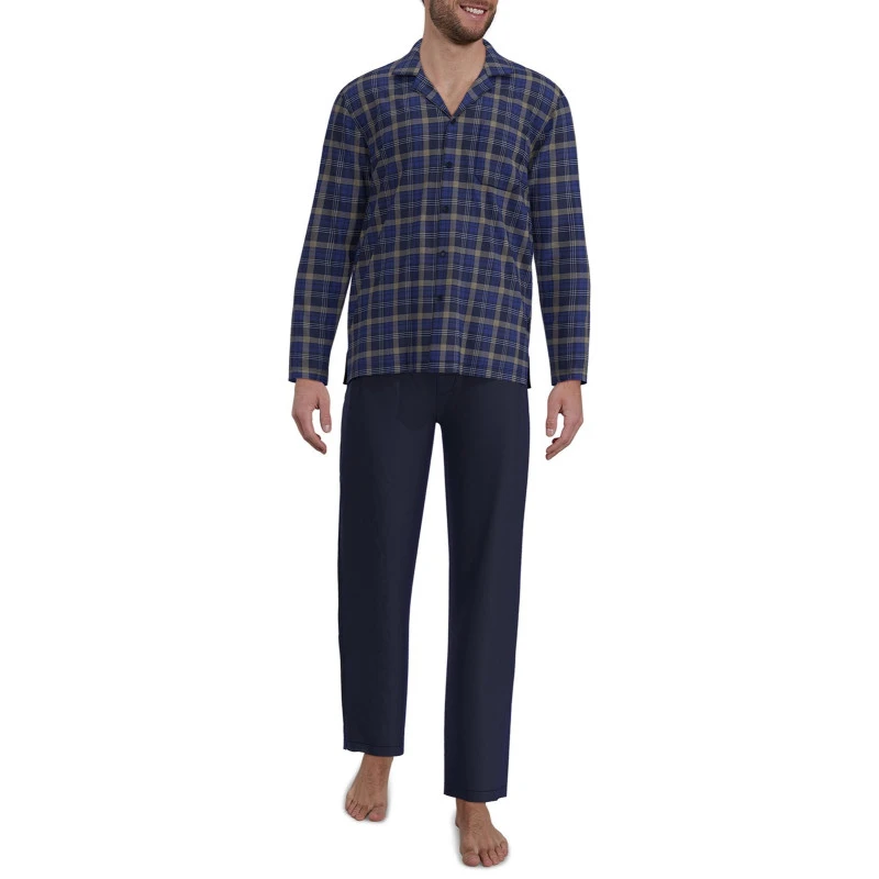 Götzburg Pyjama Flanel | Kobalt Bruin Geblokt | www.pietkoopmans.nl