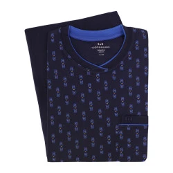 Götzburg Lengte Heren Tricot Pyjama | Marine Kobalt Print