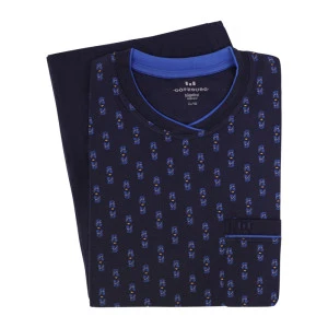 Götzburg Lengte Heren Tricot Pyjama | Marine Kobalt Print