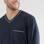 Götzburg Pyjama Tricot | Marine Geel Gestipt | www.pietkoopmans.nl