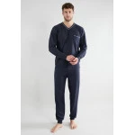 Götzburg Pyjama Tricot | Marine Geel Gestipt | www.pietkoopmans.nl