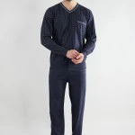 Götzburg Pyjama Tricot | Marine Geel Gestipt | www.pietkoopmans.nl