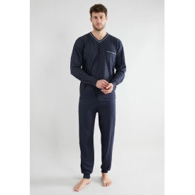 Götzburg Pyjama Tricot | Marine Geel Gestipt