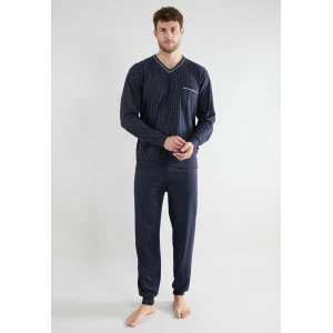 Götzburg Pyjama Tricot | Marine Geel Gestipt