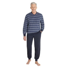 Hajo Pyjama V Hals | Blauw Gestreept