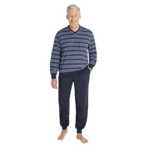 Hajo Pyjama V Hals | Blauw Gestreept