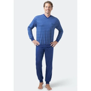 Hajo Pyjama V Hals | Marine Gestreept