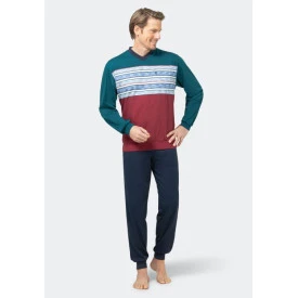 Hajo Pyjama V Hals | Groen Gestreept