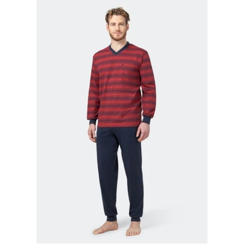 Hajo Pyjama V Hals | Bordo Gestreept | www.pietkoopmans.nl
