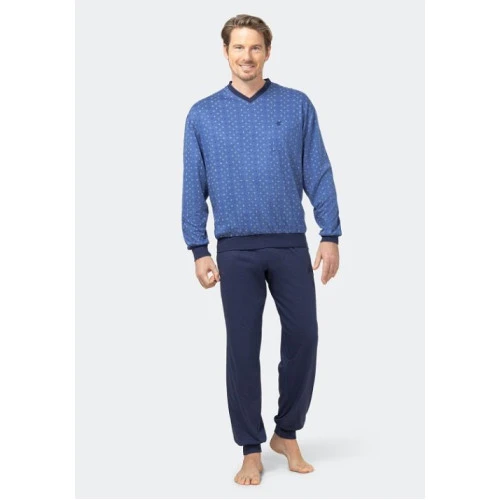 Hajo Pyjama V Hals | Indigo Print  | www.pietkoopmans.nl