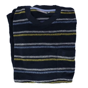Hajo Badstof Pyjama | Marine Geel Gestreept