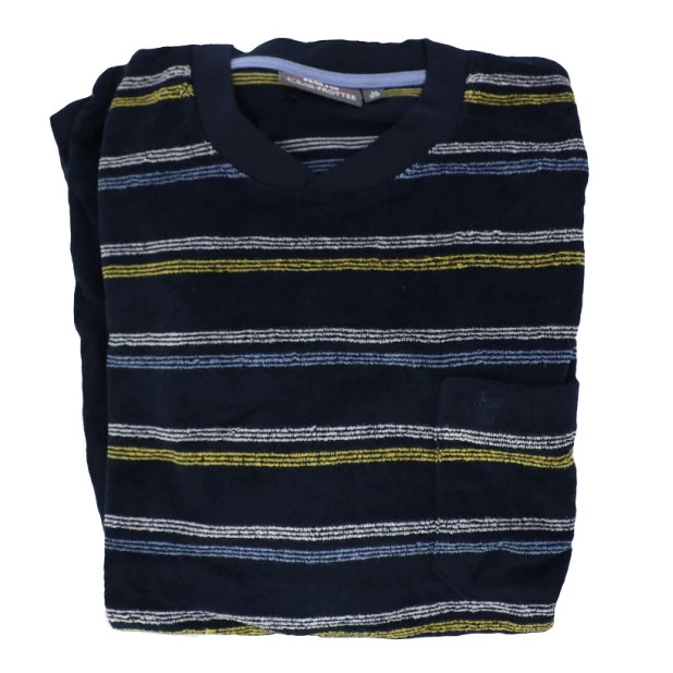 Hajo Badstof Pyjama | Marine Geel Gestreept | www.pietkoopmans.nl