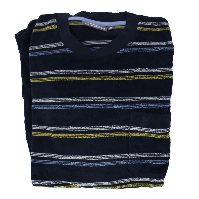 Hajo Badstof Pyjama | Marine Geel Gestreept | www.pietkoopmans.nl