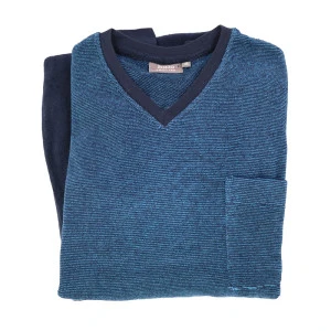 Hajo Badstof Pyjama | Blauw Fijn Gestreept