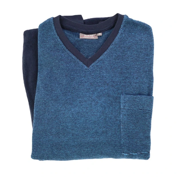 Hajo Badstof Pyjama | Blauw Fijn Gestreept | www.pietkoopmans.nl