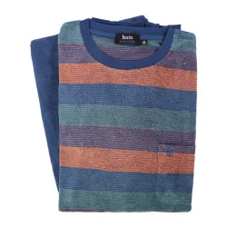 Hajo Badstof Herenpyjama | Indigo Oranje Gestreept
