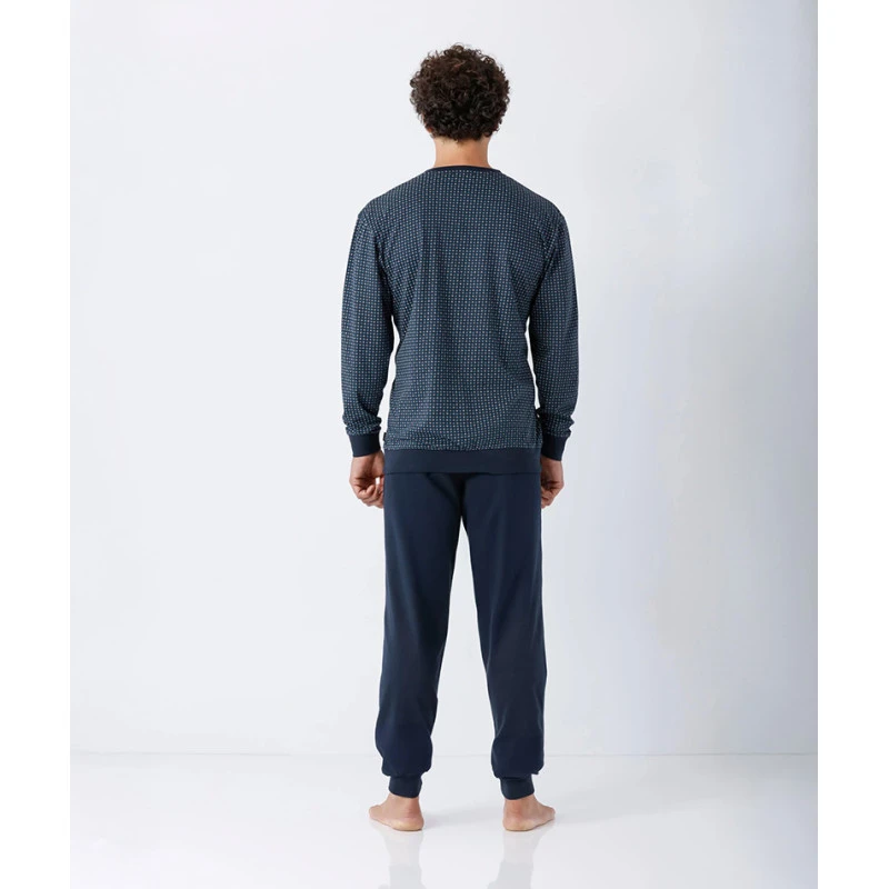 Hajo Tricot Herenpyjama | Marineblauw met Print |  www.pietkoopmans.nl