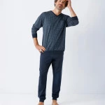 Hajo Tricot Herenpyjama | Marineblauw met Print |  www.pietkoopmans.nl