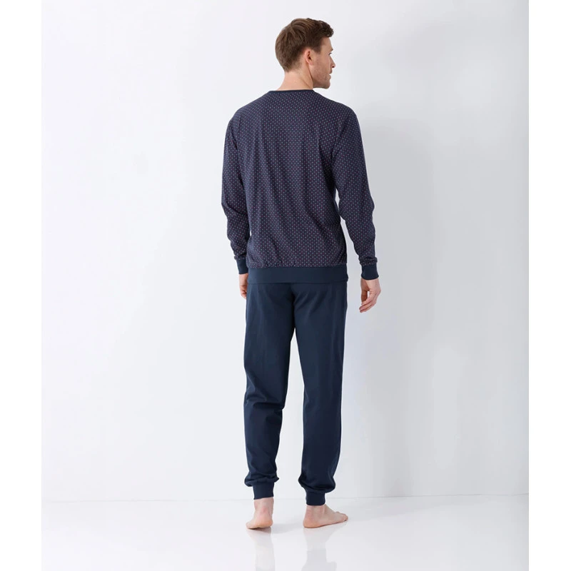 Hajo Tricot Herenpyjama | Marineblauw Rood Print |  www.pietkoopmans.nl