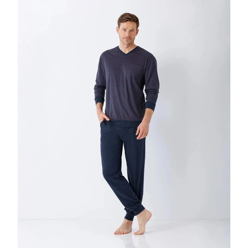 Hajo Tricot Herenpyjama | Marineblauw Rood Print |  www.pietkoopmans.nl