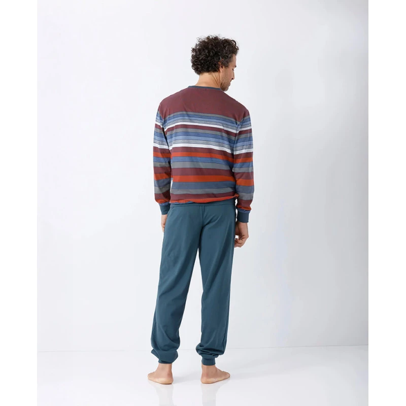 Hajo Extra Lange Pyjama Herenpyjama | Bordeaux Gestreept | www.pietkoopmans.nl