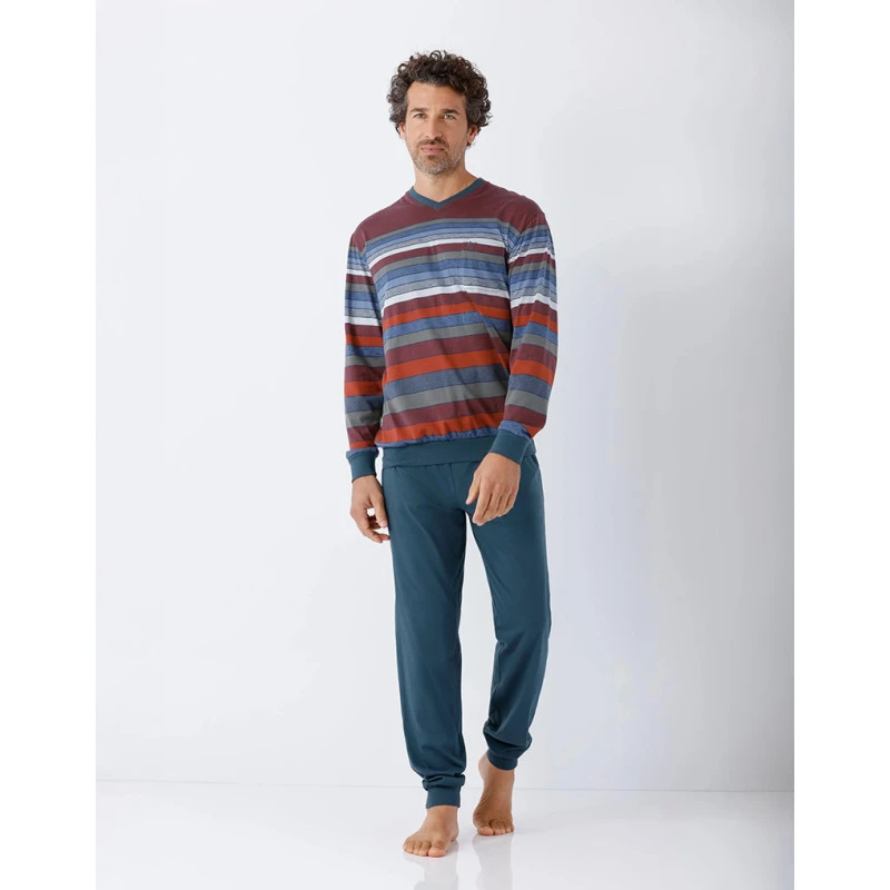 Hajo Extra Lange Pyjama Herenpyjama | Bordeaux Gestreept | www.pietkoopmans.nl