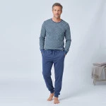 Hajo Extra Lange Pyjama Herenpyjama | Jeansblauw Print | www.pietkoopmans.nl