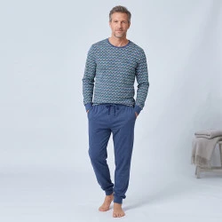 Hajo Extra Lange Pyjama Herenpyjama | Jeansblauw Print
