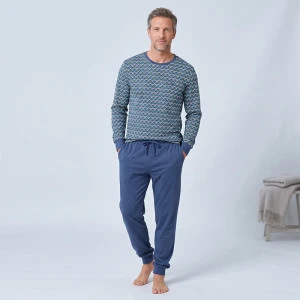 Hajo Extra Lange Herenpyjama | Jeansblauw Print