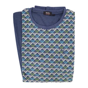 Hajo Extra Lange Herenpyjama | Jeansblauw Print